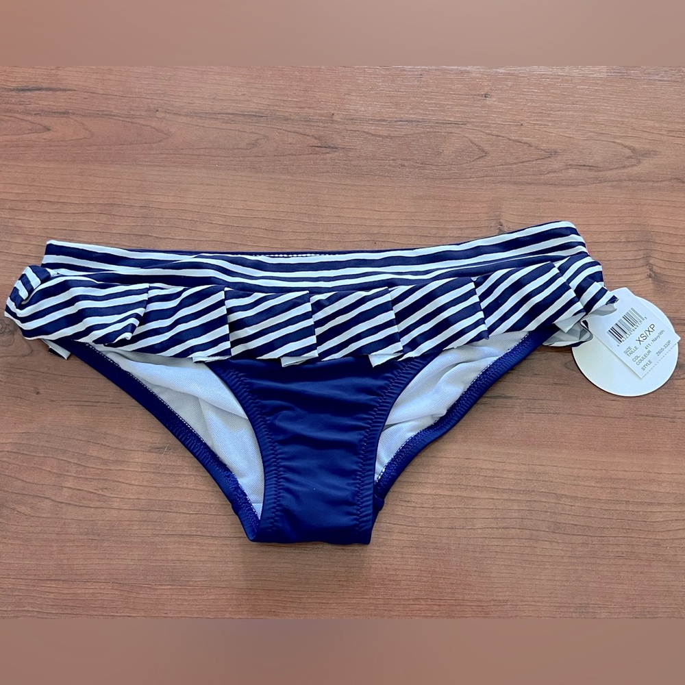 NWT Navy White Ruffle Stripes Bikini Bottom
